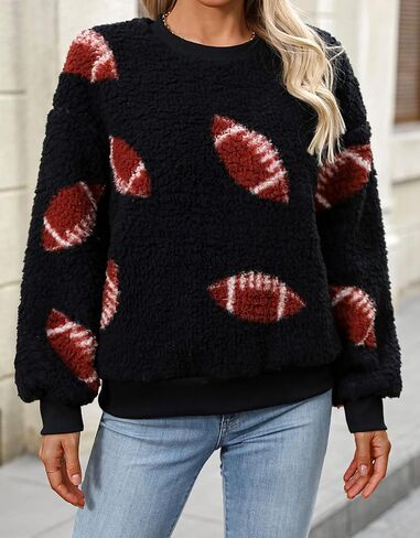 Womens Plush Sweatshirts Crew Neck Long Sleeve Loose Hoodies Pullover Fall Winter Outfits in Kuwait