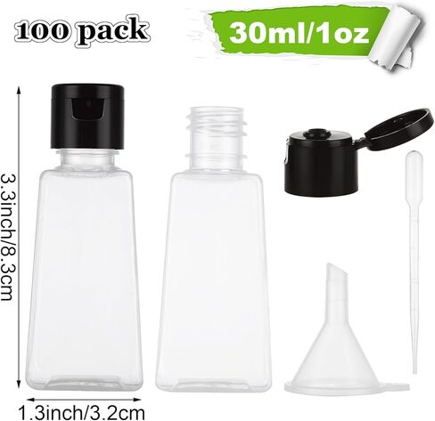 100 عبوة من زجاجات بغطاء قلاب من البلاستيك الشفاف بوزن 1 أونصة - زجاجة ضغط فارغة - زجاجات صغيرة الحجم للسفر لحاويات الاستحمام وصابون الجسم والشامبو in Kuwait