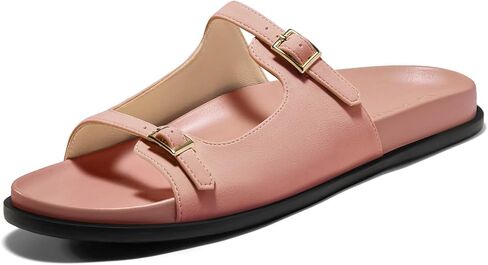 Coutgo Womens Flat Sandals Comfortable Wide Width Slides Double Strap Adjustable Buckle Slip on Shoes in Saudi Arabia
