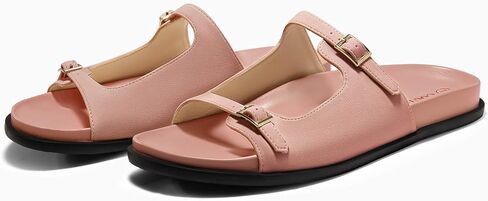 Coutgo Womens Flat Sandals Comfortable Wide Width Slides Double Strap Adjustable Buckle Slip on Shoes in Saudi Arabia