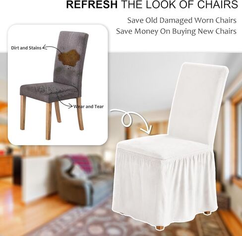 NICEEC Spandex Dining Room Chair Covers with Skirt Easy Fit Removable Kitchen Parson Chair Slipcovers Washable Chair Protector for Wedding Party Banquet Hotel(Set of 6,Brown) in Kuwait