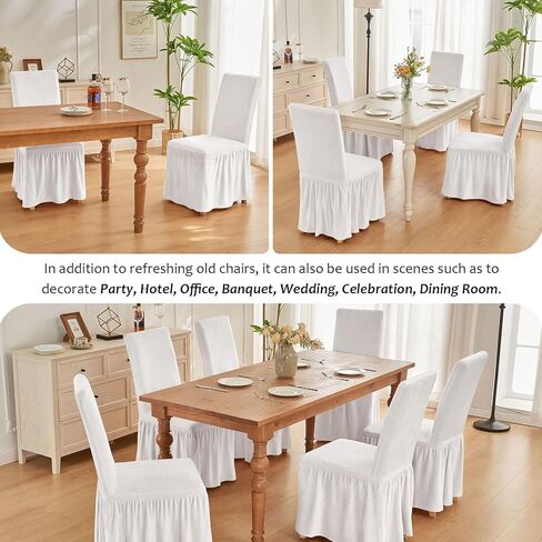 NICEEC Spandex Dining Room Chair Covers with Skirt Easy Fit Removable Kitchen Parson Chair Slipcovers Washable Chair Protector for Wedding Party Banquet Hotel(Set of 6,Brown) in Kuwait