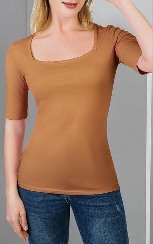 تي شيرت Artivaly نسائي نصف كم ورقبة مربعة ومقاس نحيف in Kuwait