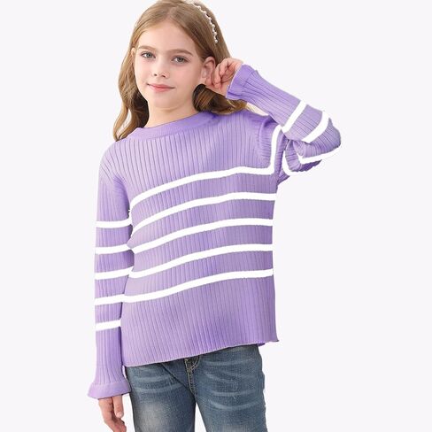 سترات خريفية كبيرة الحجم مخططة للفتيات من OEBLD بلوفر بأكمام طويلة وفتحة رقبة دائرية ملابس عصرية in Kuwait