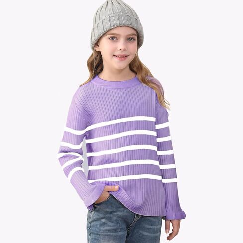 سترات خريفية كبيرة الحجم مخططة للفتيات من OEBLD بلوفر بأكمام طويلة وفتحة رقبة دائرية ملابس عصرية in Kuwait