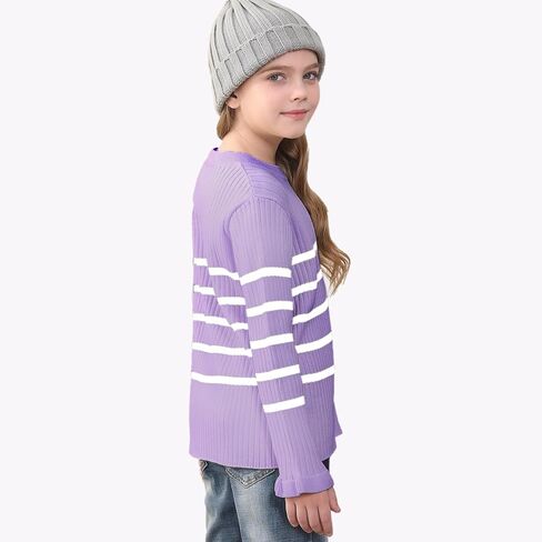 سترات خريفية كبيرة الحجم مخططة للفتيات من OEBLD بلوفر بأكمام طويلة وفتحة رقبة دائرية ملابس عصرية in Kuwait