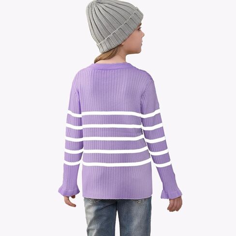 سترات خريفية كبيرة الحجم مخططة للفتيات من OEBLD بلوفر بأكمام طويلة وفتحة رقبة دائرية ملابس عصرية in Kuwait