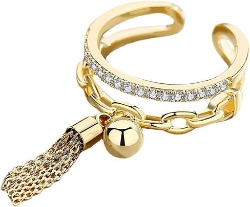 CSIYANJRY99 Layered Chain Tassel Finger Ring,Bohemian Retro Cubic Zirconia Knuckle MIDI Stacking Open Ring for Women in Saudi Arabia