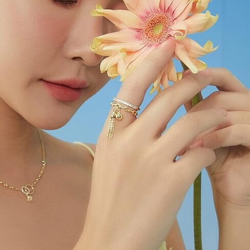 CSIYANJRY99 Layered Chain Tassel Finger Ring,Bohemian Retro Cubic Zirconia Knuckle MIDI Stacking Open Ring for Women in Saudi Arabia