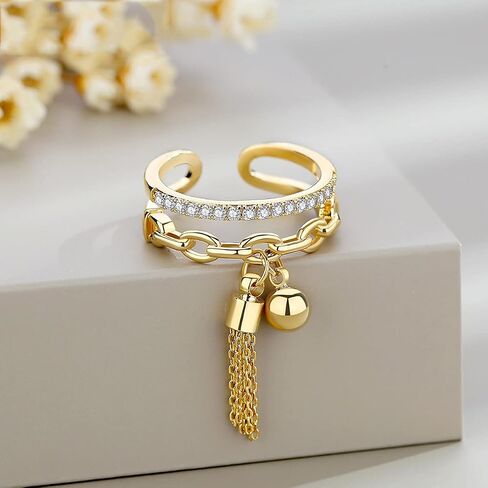 CSIYANJRY99 Layered Chain Tassel Finger Ring,Bohemian Retro Cubic Zirconia Knuckle MIDI Stacking Open Ring for Women in Saudi Arabia