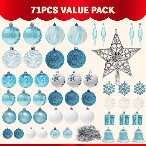 Joiedomi 71 Pcs Shatterproof Christmas Ornaments with Star Tree Topper for Holidays, Party Decoration, Events (Blue&White) in Saudi Arabia