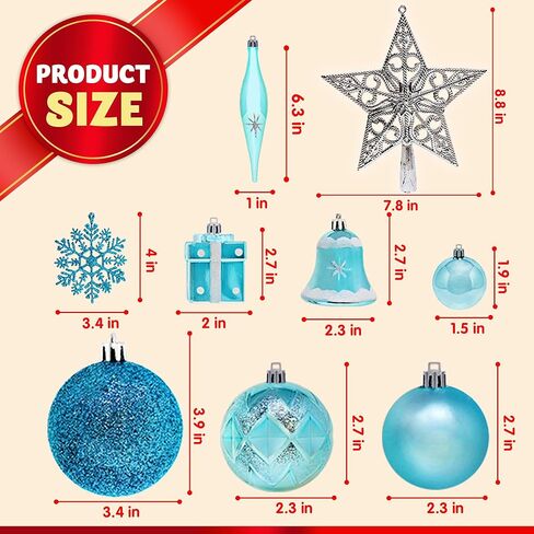 Joiedomi 71 Pcs Shatterproof Christmas Ornaments with Star Tree Topper for Holidays, Party Decoration, Events (Blue&White) in Saudi Arabia