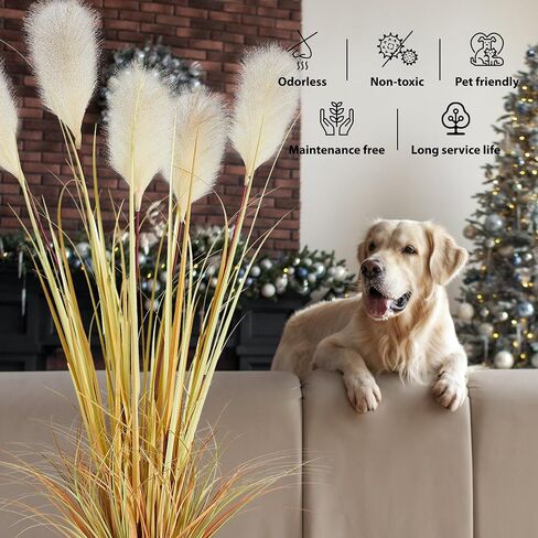 KOL 5ft 2-Pack Artificial Feather Reed Grass, 59in Tall Artificial Indoor Outdoor Fake Horsetail Grass, Home Office Décor Artificial Plants in Pot Faux Greenery, Housewarming Gift - Gradient Color in Saudi Arabia