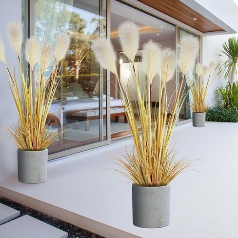 KOL 5ft 2-Pack Artificial Feather Reed Grass, 59in Tall Artificial Indoor Outdoor Fake Horsetail Grass, Home Office Décor Artificial Plants in Pot Faux Greenery, Housewarming Gift - Gradient Color in Saudi Arabia