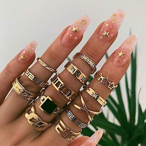 HUASAI Knuckle Rings Set for Women Snake Flower Rings Finger Midi Rings Boho Stacking Rings Pack in Saudi Arabia