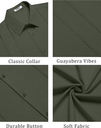 قميص COOFANDY الرجالي الكوبي Guayabera بأكمام قصيرة وأزرار للأسفل قمصان الصيف للشاطئ قميص غير رسمي لقضاء العطلات ملابس المنتجعات in Saudi Arabia