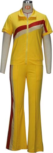 Batehif Women's Lounge Outfits Two Piece Sets 80s 90s Short Sleeve Zipper Top Flare Legging Pants in Saudi Arabia