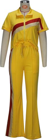 Batehif Women's Lounge Outfits Two Piece Sets 80s 90s Short Sleeve Zipper Top Flare Legging Pants in Saudi Arabia