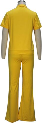 Batehif Women's Lounge Outfits Two Piece Sets 80s 90s Short Sleeve Zipper Top Flare Legging Pants in Saudi Arabia