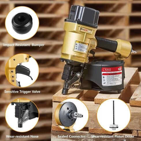 Kingou CN70 Coil Siding Nailer Decking Nailer Accepts 1-3/4-Inch to 2-3/4-Inch Nails with 1/4 NPT Air Connector 225-300pcs Load Capacity Coil Nailer Coil Nail Gun for Wooden Box Packing in Saudi Arabia