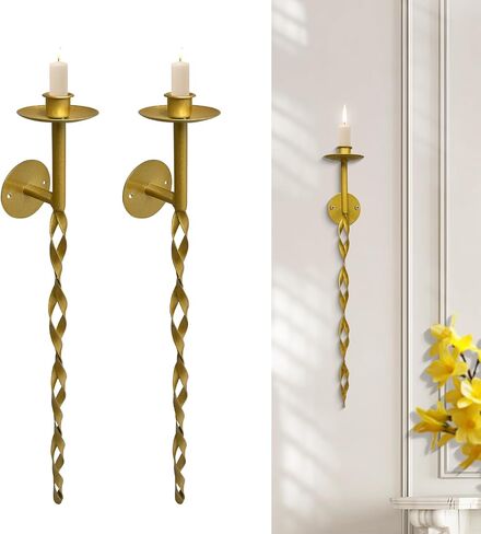 Glamativity Large 2 Pcs Black Metal Wall Long Candle Holders Twisted Sconces Décor, 22.5 x 2.4'' Retro Chic Wall Sconces Candle Holder Decoration, Wall Mount Metal Candlestick Holder for Living Room in Saudi Arabia