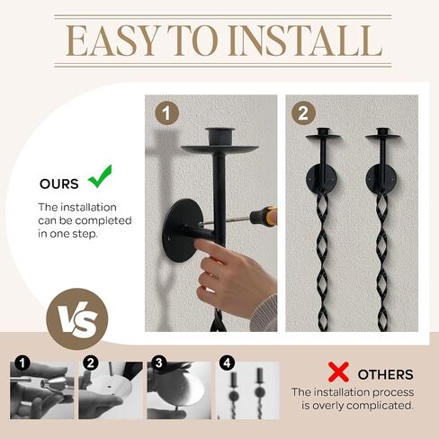 Glamativity Large 2 Pcs Black Metal Wall Long Candle Holders Twisted Sconces Décor, 22.5 x 2.4'' Retro Chic Wall Sconces Candle Holder Decoration, Wall Mount Metal Candlestick Holder for Living Room in Saudi Arabia