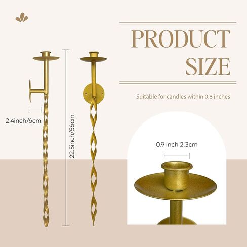 Glamativity Large 2 Pcs Black Metal Wall Long Candle Holders Twisted Sconces Décor, 22.5 x 2.4'' Retro Chic Wall Sconces Candle Holder Decoration, Wall Mount Metal Candlestick Holder for Living Room in Saudi Arabia