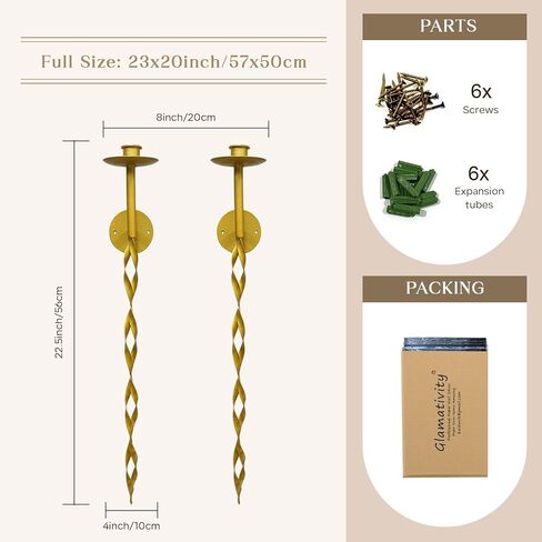 Glamativity Large 2 Pcs Black Metal Wall Long Candle Holders Twisted Sconces Décor, 22.5 x 2.4'' Retro Chic Wall Sconces Candle Holder Decoration, Wall Mount Metal Candlestick Holder for Living Room in Saudi Arabia