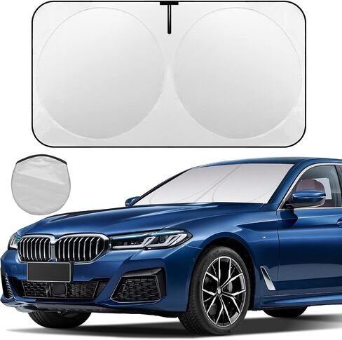 Car Windshield Sun Shade with Storage Pouch and Fixed Strap Durable Car Sun Visor 210T Reflective Material Blocks UV Rays and Keeps Your Vehicle Cool for Car SUV Truck (Medium 64''x32'') in Saudi Arabia