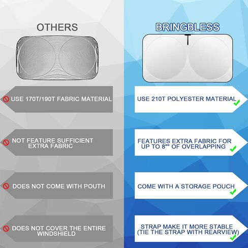 Car Windshield Sun Shade with Storage Pouch and Fixed Strap Durable Car Sun Visor 210T Reflective Material Blocks UV Rays and Keeps Your Vehicle Cool for Car SUV Truck (Medium 64''x32'') in Saudi Arabia