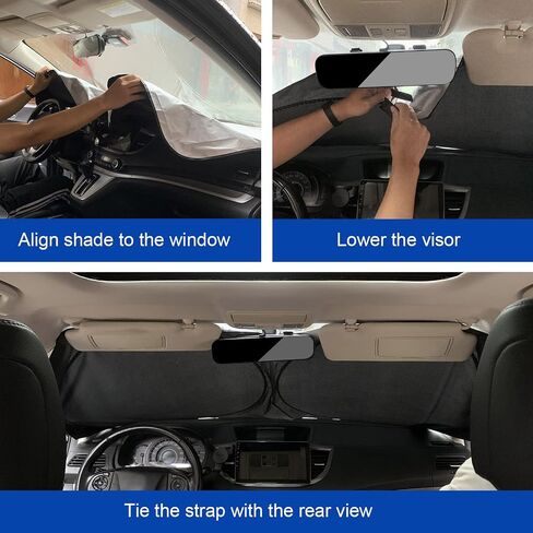 Car Windshield Sun Shade with Storage Pouch and Fixed Strap Durable Car Sun Visor 210T Reflective Material Blocks UV Rays and Keeps Your Vehicle Cool for Car SUV Truck (Medium 64''x32'') in Saudi Arabia