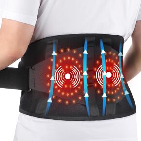 Cordless Heating Pad with Massager for Back, Portable Lower Back Massager, Wearable Heating Pads for Cramps with 5 Heat, 2 Massage Motors, Auto-Off, Heated Massage Support Brace Waist Belt