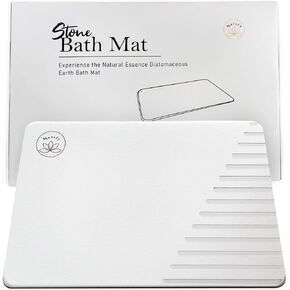 Stone Bath Mats for Bathroom - No Smell Quick Dry Diatomaceous Earth Bath Mat - Super Absorbent Diatomite Stone Bath Mat Non-Slip Floor Mat, Easy to Clean (White (23.6"x15.4"))