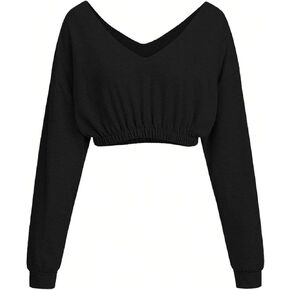 المرأة LovelyWholesale اقتصاص سوياتشيرتس الخامس الرقبة كم طويل السترة قبالة قمم الكتف in Kuwait