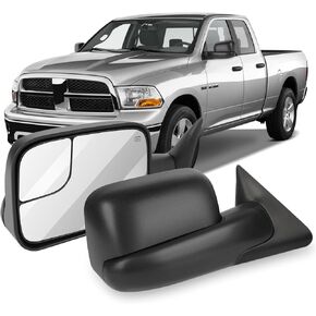 OCPTY Towing Mirror Power Heated Left Driver Side Tow Mirror Fit For 1998-2001 For Dodge For Ram 1500 1998-2002 For Dodge For Ram 2500 For Ram 3500 With No Turn Signal Light With Black Housing
