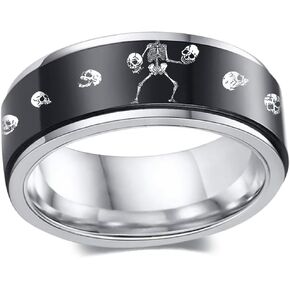 XAHH Stainless Steel Spinner Ring for Women Men Relieving Stress Anxiety Fidget Band Skull Pattern Polished Finish Rotating Ring Size 5-13