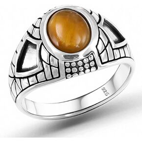 Natural Tiger Eye Stone Solid 925 Sterling Silver Luxury Ring for Men