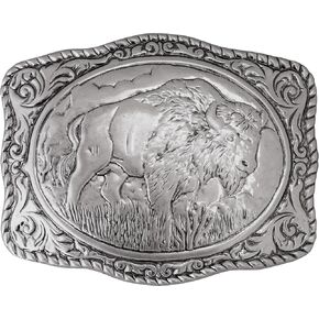 HAQUIL Buffalo Silver Plated Vintage Rectangle Belt Buckle Scaloped Buckle