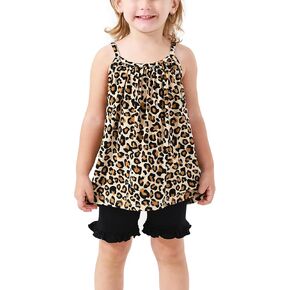 طقم ملابس صيفية للفتيات الصغيرات من قميص بدون أكمام وشورت مكشكش، فيسكوز من الخيزران in Kuwait