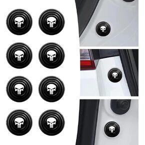 Pack-12 Car Door Shock Absorber, Universal Car Door Protection Sticker with Skull Pattern, Automobile Modification Accessories, for Most Cars, Trucks and Vans (Black)