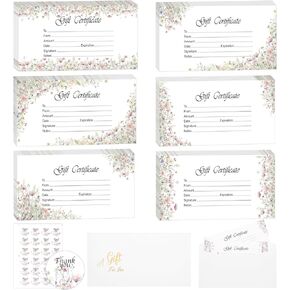 96 Christmas Gift Certificates Set Included 96 Pcs Rustic Blank Certificate Cards for Business 96 Pcs Gold Foil Envelopes 96 Pcs Farmhouse Christmas Sticks for Customer Restaurants Spa Work Gift
