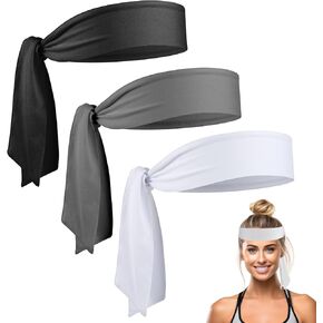 3pcs Gym Headbands for Women, Lace Up Elastic Workout Sports Head Tie for Men Breathable Basketball Yoga Tennis Running Hiking Fitness(Black White Dark Grey)