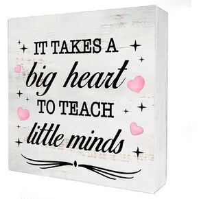 It Takes a Big Heart to Teach Little Minds Wood Box Sign Decor Rustic Teacher Appreciation Gift Wooden Box Sign Block Plaque for Wall Tabletop Desk Home Office Decoration 5" x 5"