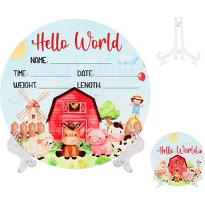 Acrylic Baby Birth Announcement Sign with Stand, Western Cowboy Theme Double-Sided Newborn Name Board, Hello World Milestone Card for Welcome Baby Hospital Nursery Gift Photo Prop