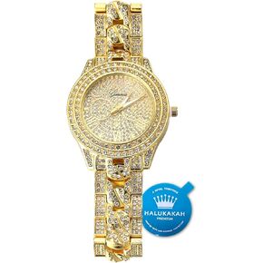 ساعة Halukakah Diamond Gold للرجال - THE CUBAN LINK - Iced Out للرجال من الذهب الحقيقي عيار 18 قيراط/البلاتينيوم الأبيض المطلي بالذهب الكوبي بسلسلة كوارتز بسوار معصم 9.5 بوصة، سلسلة ربط كوبية 8 بوصة + 18 بوصة، مجموعة أساور قلادة، ألماس CZ كامل، صندوق هداي in Saudi Arabia