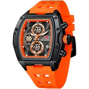 MF MINI FOCUS Watch for Men Wristwatch Fashion Hollow Big Dial Luminous Waterproof Sport Analog Quartz Business Chronograph Mens Watches Blue Silicon Strap Dress Watch(0473 Orange)
