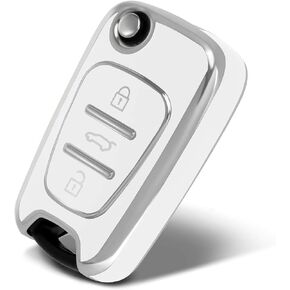 Silver Pattern Premium Soft TPU Key Fob Cover Case Compatible with Kia 2012-2014 Rio/2010-2013 Soul(Sliver-White)