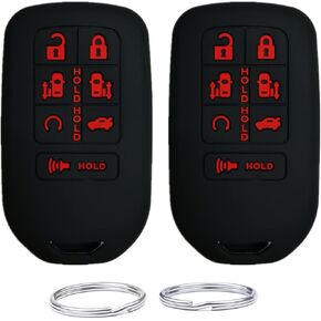 Silicone Keyless Remote Key Fob Case Cover fit for 2024 2023 2022 2021 2020 2019 2018 Honda Odyssey Elite ex(7buttons) (Black+Rose red)