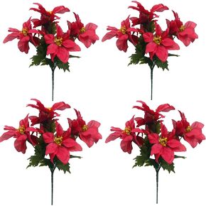 4 Pieces Artificial Christmas Flowers Silk Poinsettia Flowers Fake Flowers for Christmas Decoration (Red and White)