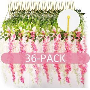 Light Pink Wisteria Hanging Flowers, 36 Pcs 3.6 Ft Fake Wisteria Flowers Garland with Ring Hanging, Artificial Wisteria Flower Vine String for Wedding Party Backdrop Home Wall Decorations